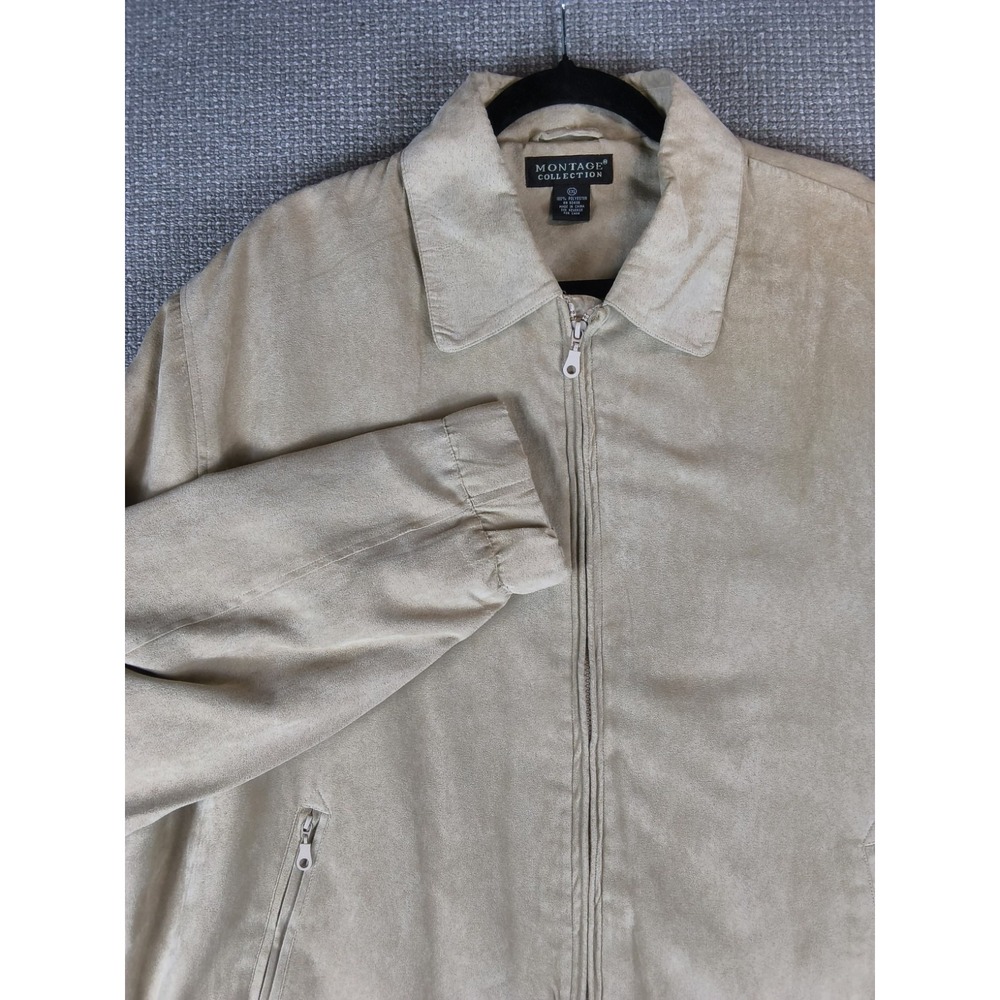 Montage Collection Faux Suede Jacket Mens XL Tan Beige Y2K Harrington Bomber